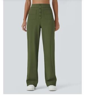 MINTREUS Women's Green High Rise Button Front Straight Leg Khaki Pants XL